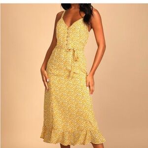 Lulus Yellow Floral Midi Dress